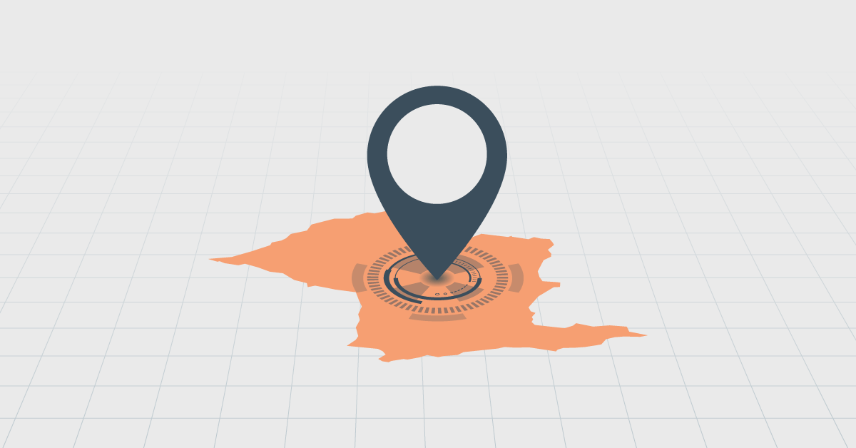 ilustração do mapa do estado de São Paulo com um ícone de GPS em cima