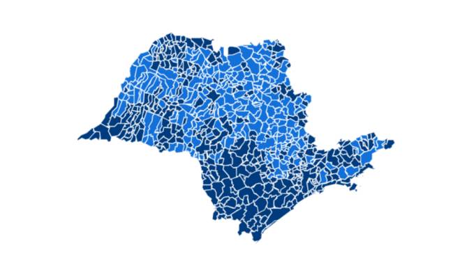 Mapa do Observatório do Marco Legal mostra municípios da Urae-1 (azul mais escuro) e Urae-2